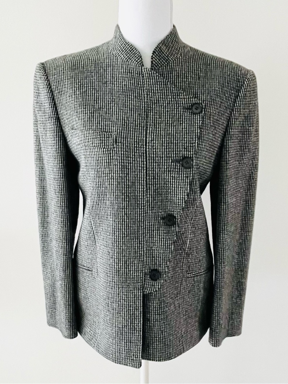 Vintage Caumont New York Houndstooth Blazer Jacket High Collar Asymmetrical